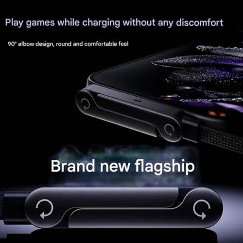 Image of Sideways Phone Charger, 240W USB-C Fast Charging Cable with Built-in Phone Stand, 90 T-Shaped Right-Angle Connector, Braided Durable Cable for Gaming, Desk, Bedside, Travel (1pcs)