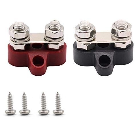 T Tocas Bus Bar 12V Battery Power Distribution Block 5/16" Dual Studs Terminal Block Busbar Junction Block for Auto Car Marine Boat - Positive&Negative (Red&Black) Cover