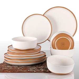 Lareina Dinnerware Sets 12 Piece Service for 4, Ceramic Dinner Plates and Bowls Sets, Chip and Crack Resistant Dishwasher Microwave Safe, Matte Vanilla White