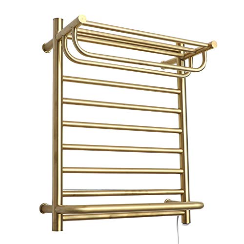 Radiador de pared dorado para baño elegante con estante calefactado