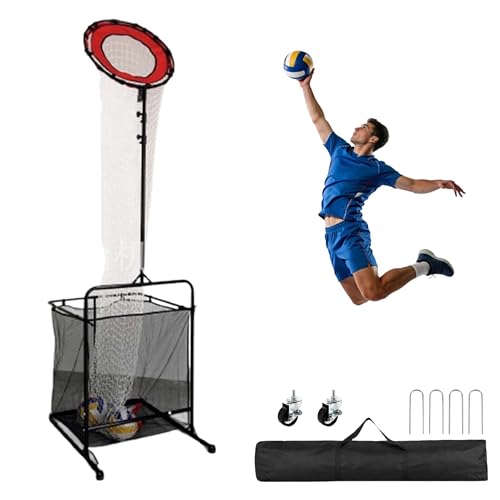 SCHENG-V Volleyball Setter Training Net, Adjustable Setter Volleyball Training Net with 2 Wheels, Height Adjustable 6.9–10.8 FT, 6-Angle Target Frame, Ball Collection Net for Indoor Outdoor Training