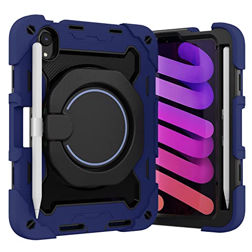 Coque antichoc iPad mini 7 anti-casse pour enfants avec poignée ergonomique et sangle bleue