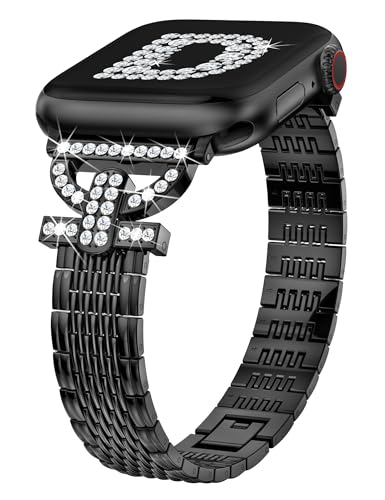 Wearlizer Bling Metal Strap Compatible with Apple Watch Strap 40mm 41mm 38mm 44mm 45mm 42mm 49mm Women, Elegant Dressy Diamond D-Shape Bracelet for iWatch Strap Series 9 8 7 6 5 4 3 2 1 SE Ultra-1