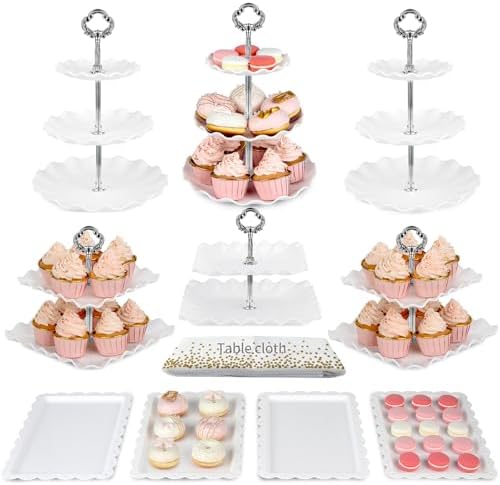 Pack of 10 NWK Cake Stand Set, Cupcake Stand, with 3 x Two-Tier a...