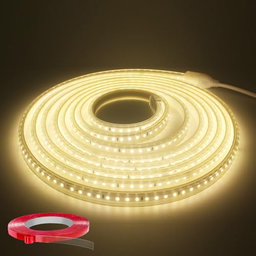 Q.Laomi Ruban LED 5m, Très Lumineux Bandeau LED 220V 230V sans Transformateur Etanche IP65 Bande LED 120 LEDs/m, 4000K Bandeau Lumineux avec Interrupteur, Blanc Naturel