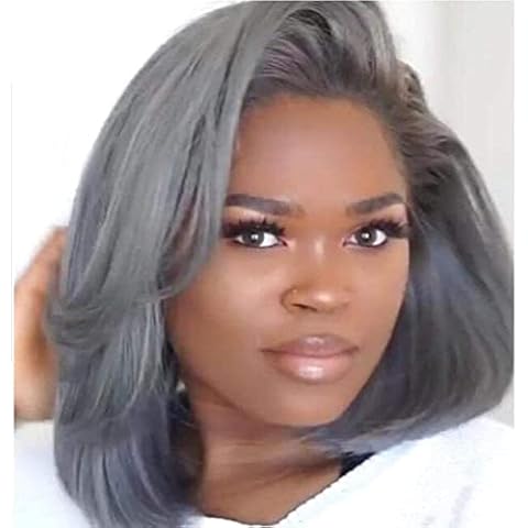 MIUXIU Ladies Silver Grey Short Curly Wigs for Old Women Hair Heat Resistant Full Wigs Short Layer Nature Hair (Gray Bob) Cover