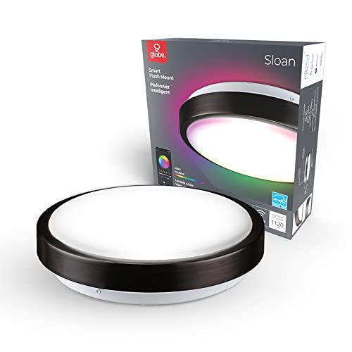 Globe Electric 61115 Wi-Fi Smart 11" Flush Mount Ceiling Light, Bronze, No Hub Required, Voice Activated, Energy Star, 16 Watts, Multicolor Changing RGB, Tunable White 2000K - 5000K, Smart Home Globe Electric 61115 Wi-Fi Smart 11" Flush Mount Ceiling Light, Bronze, No Hub Required, Voice Activated, Energy Star, 16 Watts, Multicolor Changing RGB, Tunable White 2000K - 5000K, Smart Home