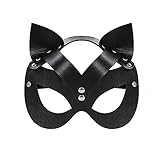 Cat Mask,Masquerade Mask for Women Sexy Leather Cat Mask Cosplay Face Mask for Halloween Venetian Carnival Mardi Gras Prom Black