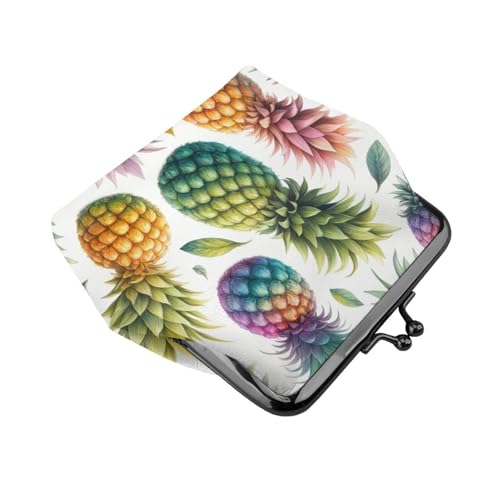 Pu Leather Buckle Coin Purse Colorful-Pineapple-Summery Girls Kiss-Lock Change Purse Wallets3