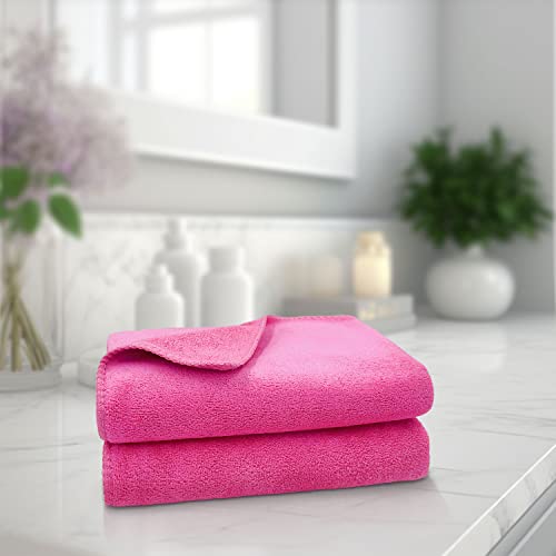 Image of Sassoon Venir Microfiber 2 Piece Hand Towels in 450 GSM (40x60cm, Coral Pink Color) - Absorbent & Quick Dry Multipurpose Hand Towels