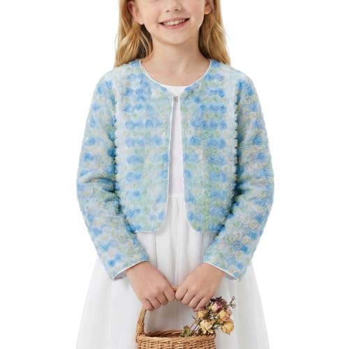 Image of Girls Cotton Knit Shrug Cardigan with Long Sleeve Ruffle Hem