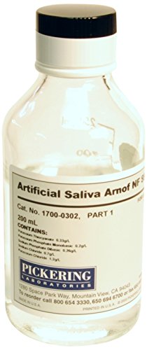 Pickering Laboratories 1700-0302 Artificial Saliva, AFNOR NF S91-141 Method, 200 ml, Liquid Formulation in Glass, 6" Length, 2.5" Height, 2.5" Width