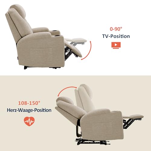 M MCombo Elektrisch Relaxsessel Massagesessel Fernsehsessel Liegefunktion Vibration Heizung 7061 neues Modell (Beige-Stoff) – Bild 5
