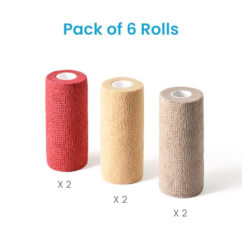 Image of WePet Pet Wrap, Self-Adhesive, Only Sticks to Itself, Non-Woven Tape for Dog Legs, Paws, Wounds, First Aid Cohesive Gauze for Horse, Cat, Bird, Animal, 6 Rolls, 4 Inch, Solid Color A