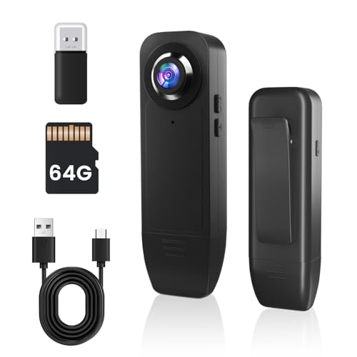 Bextgoo Body CAM, 1080P Mini Camara Espia, Camara Sin Necesidad de WiFi, Cámara Corporal con TF de 64 GB Preinstalada, Camara Espia Bateria Larga Duracion, Visión Nocturna y Detección de Movimiento