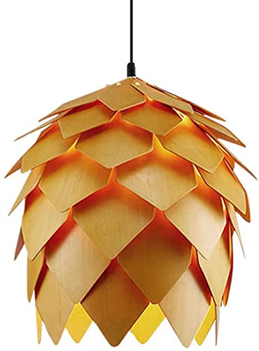 Lustre suspension E27 pomme de pin luminaire bois pour salon et hall