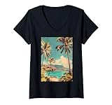 Photo Gallery donna vintage hawaii beach view minimalista graphic art maglietta con collo a v Photo Gallery donna vintage hawaii beach view minimalista graphic art maglietta con collo a v