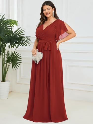 Image of Ever-Pretty Plus Women's Chiffon Bridesmaid Dress A-Line Empire Waist Floor Length Plus Size Formal Wedding Guest Dresses
