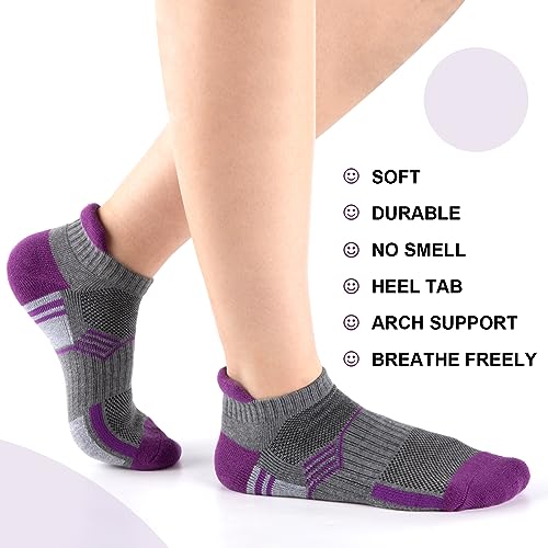 Image of COOVAN Ankle Socks Womens Athletic Low Cut Thick Cushioned Running Socks with Tab 6 Pairs