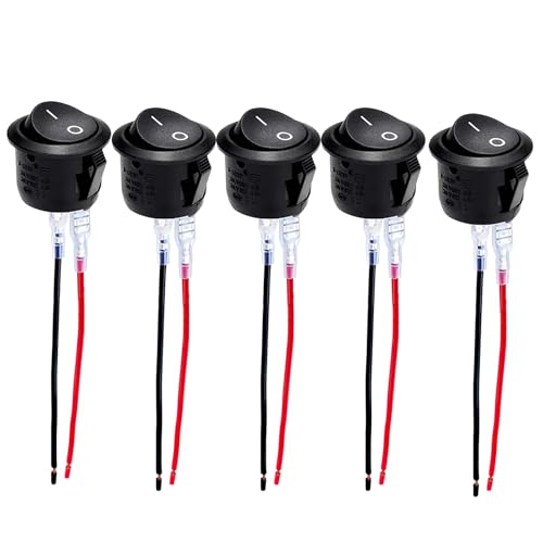 5 Stück Kippschalter 12V Wippschalter 12V Schalter 12V Mit Draht 2 Polig EIN/AUS SPST Switch 10 A/125V 6 A/250V Rund Button Für Lichtschalter Wohnmobil Auto Motorrad Truck Jeep Off Road Boat Marine