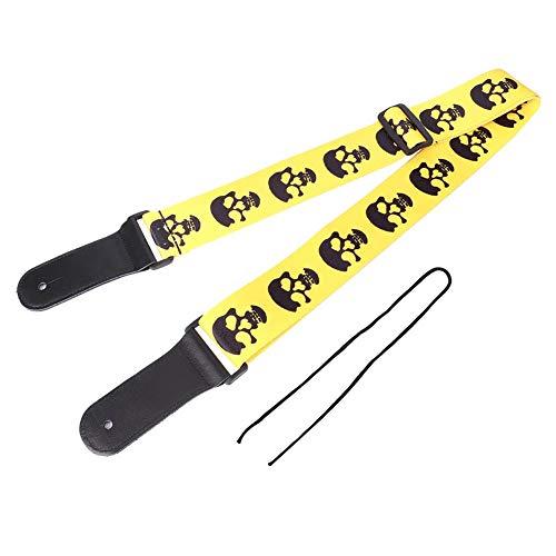 Guitar Strap Adjustable,Skull Pattern Leather Head Guitar Shoulder Strap for Acoustic Electric Bass Ukulele (yellow) Playing Accessories Performance Accessories