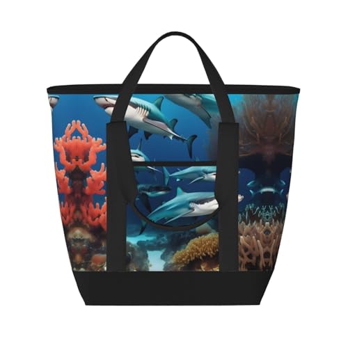 Sac fourre-tout isotherme pour pique-nique et voyage motif requin et corail