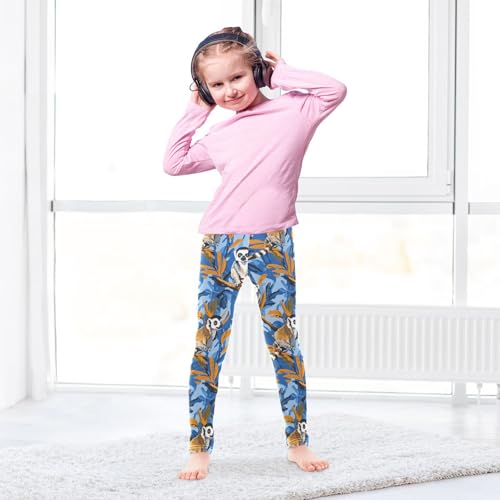 Lemurs Madagascar on Blue Pattern Kids Girl's Legging Casual Full Length Activewear Sports4
