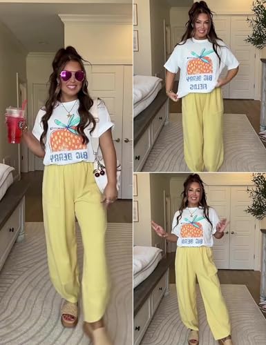 Image of Xiaoxuemeng Womens Baggy Wide Leg Pants Casual Elastic Waisted Palazzo Harem Pants with Pockets