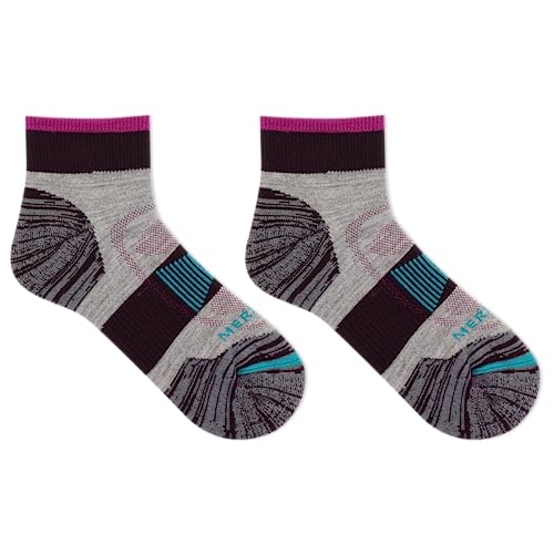 Image of Merrell Unisex Men's and Women's Zoned Cushioned Wool Hiking Ankle Socks - Breathable Arch Support