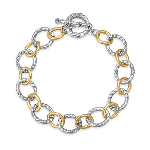 Two Tone Chain Link Bracelet Italian Designer Inspired Silver Gold Twisted Rope Statement Chunky Bracelets for Women Fashion Jewelry Gift