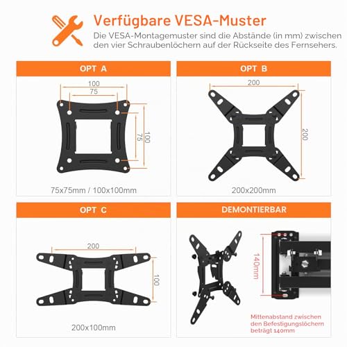 GRIFEMA GB1008-2 TV Wandhalterung 13-43 Zoll, Schwenkbar Neigbar, bis 20 kg – Ansicht 2
