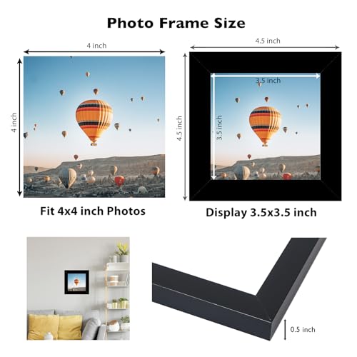 Image of JCJMY 4x4 Picture Frame Black for Wall Hanging or Tabletop, Wall Mounting Horizontally or Vertically, 4 x 4 Wall Gallery Poster Photo Frame with Shatter Resistant Plexiglass, Black