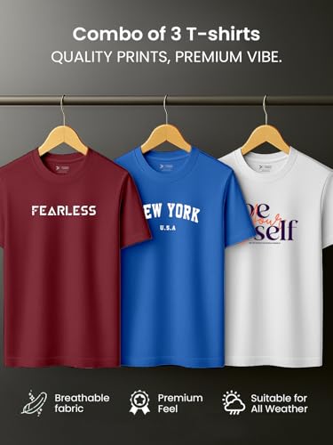 Image of XENOVAURBAN Men's Printed T-Shirt Combo Pack of 3 | Regular Fit Cotton Tshirts for Man
