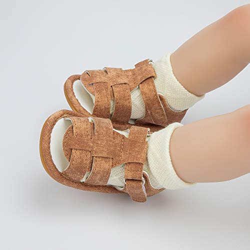 Infant Baby Boys Girls Summer Sandals Brown Newborn Lightweight Pu Leather Non-slip Rubber Sole Toddler Outdoor Beach Open Toe First Walker Shoes 12-18 Months3
