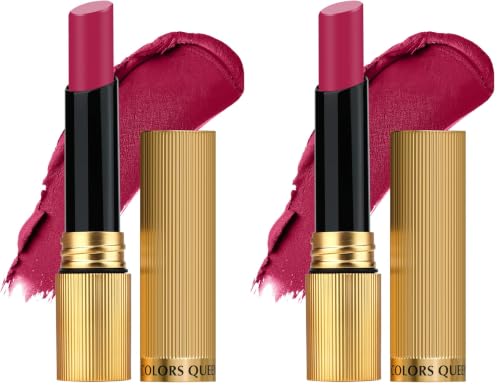 Image of Colors Queen Hold Up Full Day Non-Transfer Matte Lipstick | Long Lasting and Weightless Formula | Intense Color Pay Off | Waterproof Lipstick for Women (115 - Strawberry, 4g) (Pack of 2)