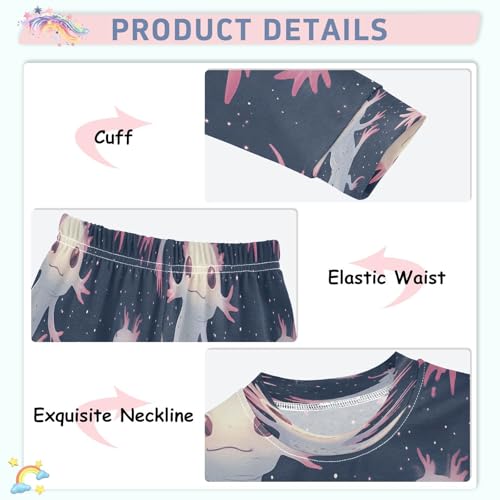 Pajama Sets Long Sleeve Axolotl Space Fantasy Creatures Soft Comfy Sleepwear 2 Piece PJS 3-8T4