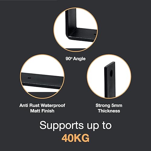 Top Notch Home and Living Heavy Duty Metal Shelf Brackets, Black, Pack of 4 Down Brackets - Image 4
