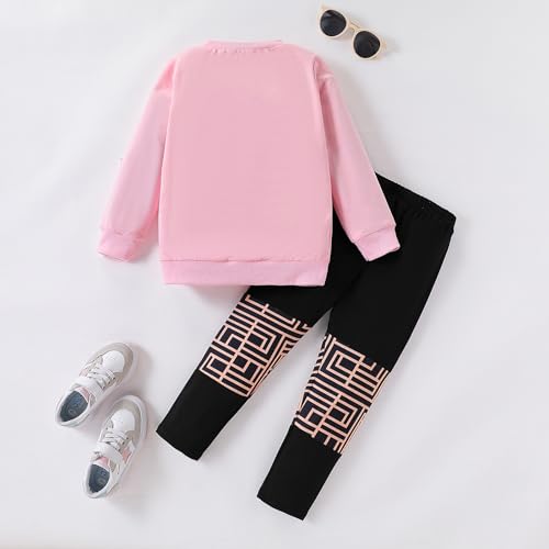 Image of Tween Girl's Letter Print Top + Jogger Pants 2 Piece Casual Outfit Set Kids Fall Clothing, Sizes 6-14 Years