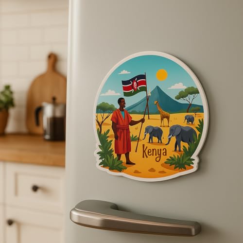 Image of Naxon Kenya Country Theme Souvenir Wooden Refrigerator Stylish Fridge Magnet - Fridge Decoration Magnet for Kitchen & Home Decor | Perfect Souvenir Gift | Size 3x3 Inches | Pack of 1