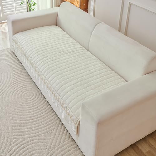 Image of HOKIPO 'BelleLace Series' Imperial Milk Velvet Sofa Cover Mat for 1 Seater Sofa, Lace Design, Pearl White (AR-5962-WHT*1)