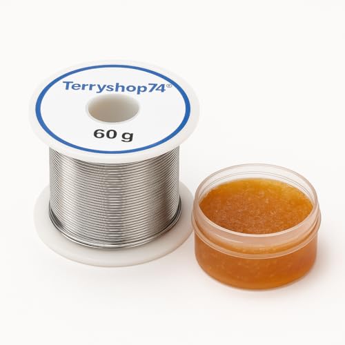 Terryshop74® Kit Saldatura – Filo di Stagno 1 mm 60 g + Colofonia 12 g – Flussante per Circuiti Stampati, Elettronica e Riparazioni PCB