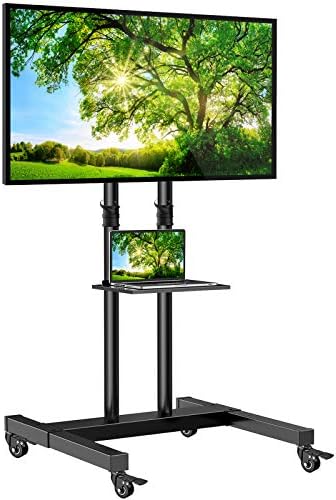 Mobile TV Stand on Wheels for 32-70 Inch Flat/Curved Panel Screens TVs - Height Adjustable Floor Trolley Stand Holds up to 99lbs - Tilt Rolling TV Cart with Shelf Max VESA 600x400mm