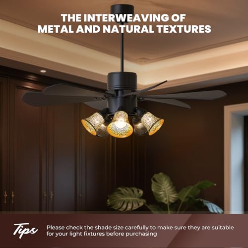 Image of 4 Pack Bronze-Gold Chrysanthemum Fixture Replacement Globes Shades with 1-5 /8 inch Fitter, ALUCSET 4.72 inch Height and 4-3 /4 inch Diameter, Metal Cover for Pendant Lamp Wall Lamp