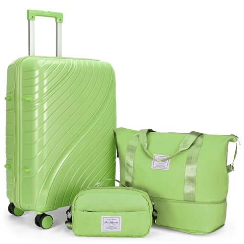 Luggage Sets 3 Piece with Wheels, 3-step Adjustable Recessed Handle, for Personal, Business Travel. (Green)