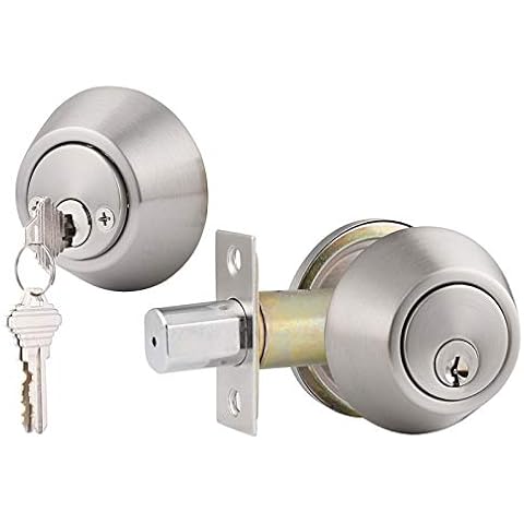 Gobrico Schlossriegel mit gleichschließendem Schlüssel, satiniertes Nickel, Öl geriebt Bronze 5 Pack Satin Nickel Double Deadbolt Cover