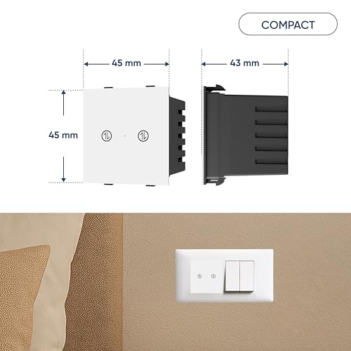 Image of AZIOT Smart Modular 2 Way Premium Touch Switch - 16 Amps each - Glass (Not Acrylic): Elevate Your Home with Effortless Control (Fits in Anchor Roma Classic and similar plates)