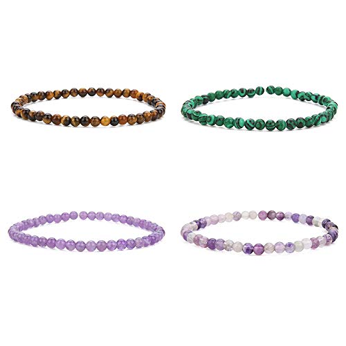 BALIBALI 4MM Mini Gemstone Energy Bracelets Tiny Bracelet Natural Stone Statement Bracelet Charm