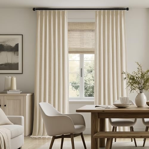HOMEIDEAS Sand Beige Pinch Pleated Curtains 100% Blackout,Linen Blend Luxury Thermal Insulated with Adjustable Hooks, for Living Room Bedroom Modern Farmhouse Decor, 40" Wx96 L 2 Panels by HOMEIDEAS - Image 2