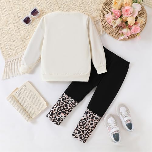 Image of OLMRJKD Kids Toddler Girls Clothes Figure Graphic Drop Shoulder Top Pullover Spotted Print Pants Fall Winter Outfit Set