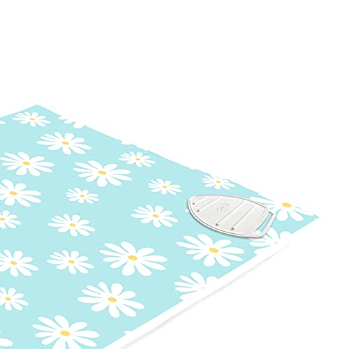 Encasa XO Ironing Mat (Large 120x70 cm) with 3mm Felt Padding, Silicone Iron Rest Protector, Steam Press on Table, Bed, Portable, Heat Reflective, Foldable, Washable, Printed - Daisy Blue